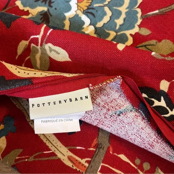 Pottery Barn Pillow Covers Floral Red Bird - Picture 5 of 8